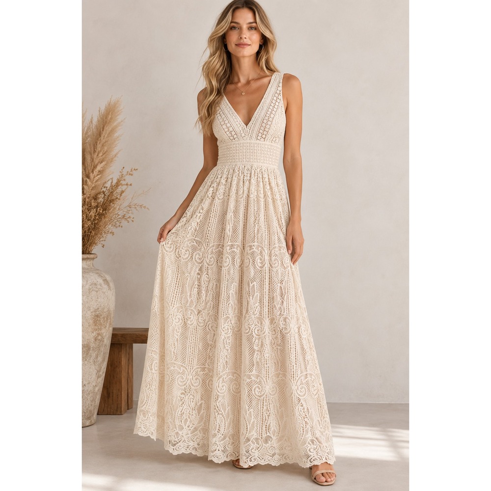 Altar'd State S Ivory Lace Maxi Dress Boho Bridal Romantic Cottagecore Wedding